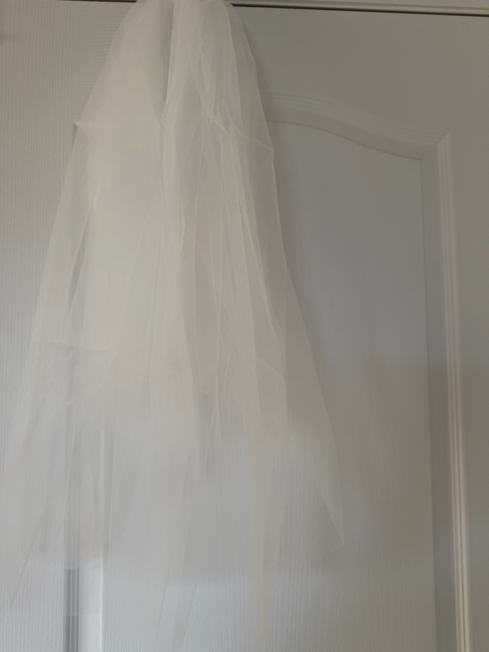 Ivory Fingertip Wedding Veil with Blusher - Picture 9 of 13